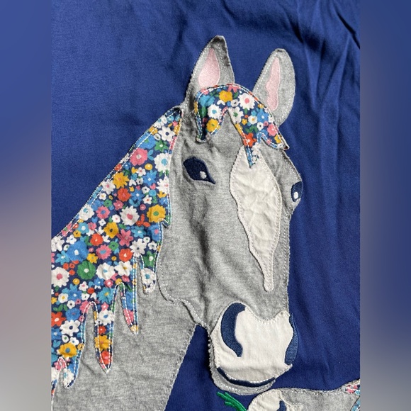 Mini Boden girls 8-9yr navy blue long sleeve floral horse appliqué dress - Picture 4 of 9